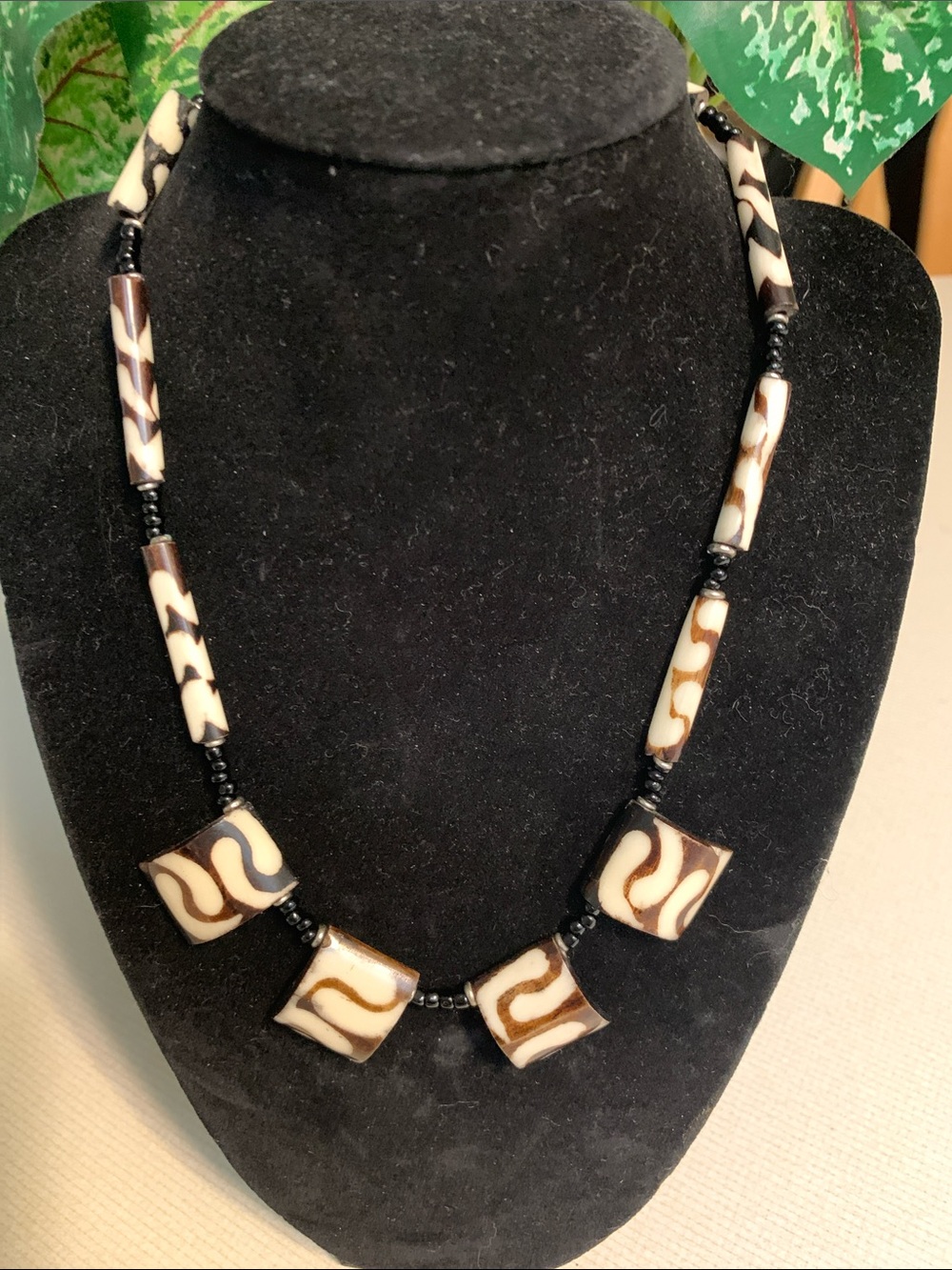 Vintage African Batik Bone necklace